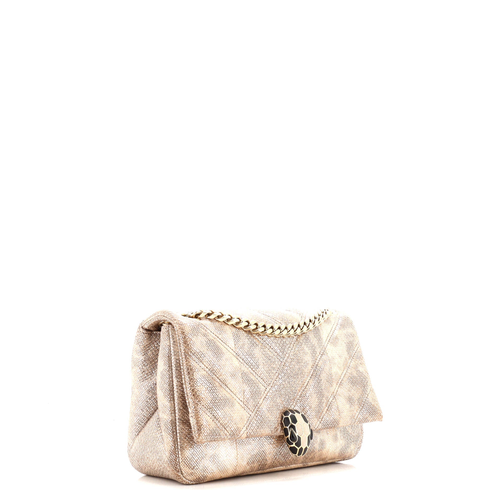 Serpenti Cabochon Shoulder Bag Diagonal Quilted Metallic Karung Small