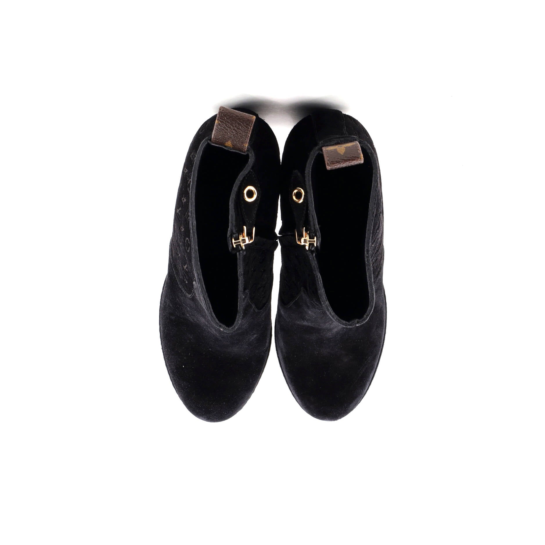 Women's Ankle Wedge Platform Boots Monogram Embossed Suede