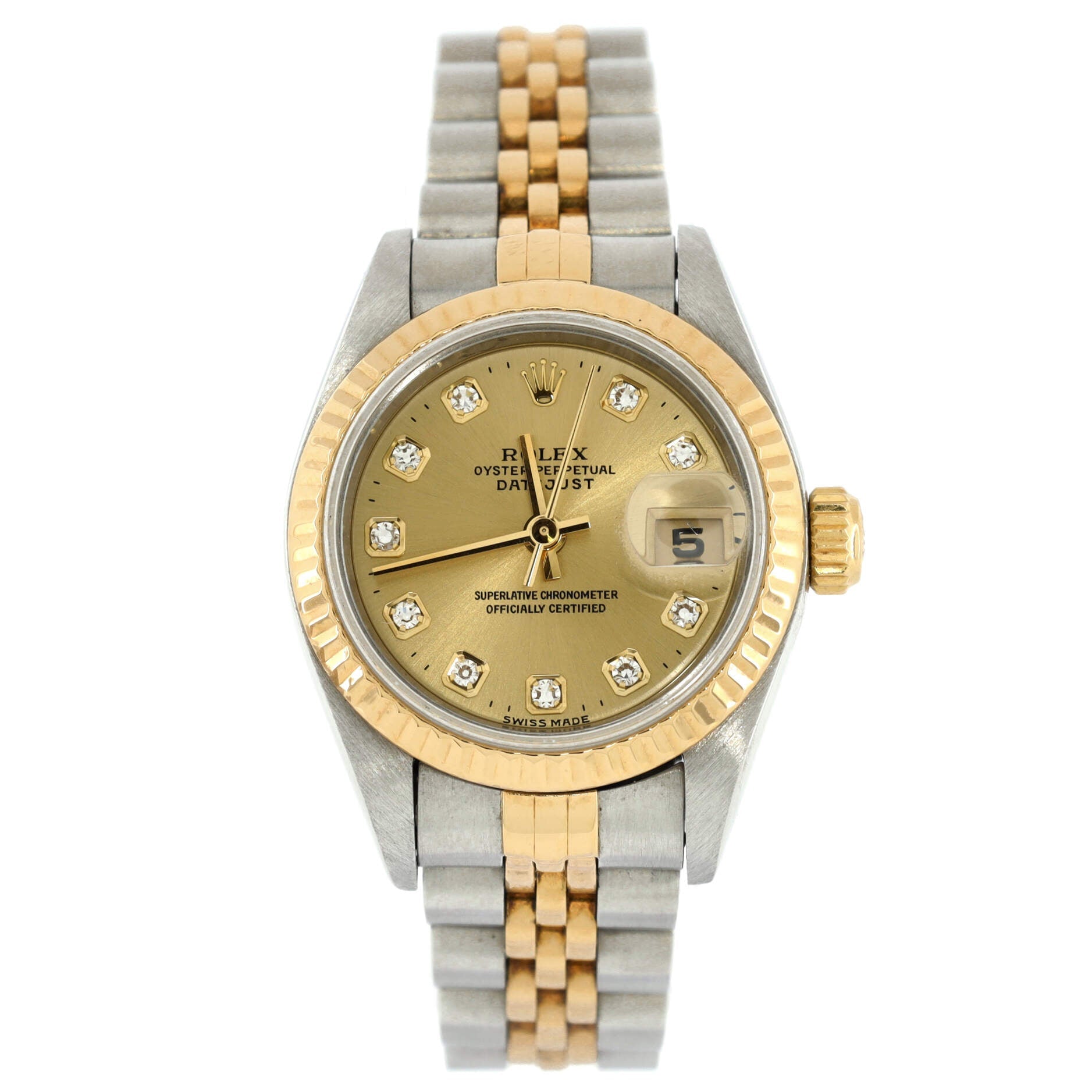 Oyster Perpetual Datejust Automatic Watch Stainless Steel and Yellow Gold with Diamond Markers 26