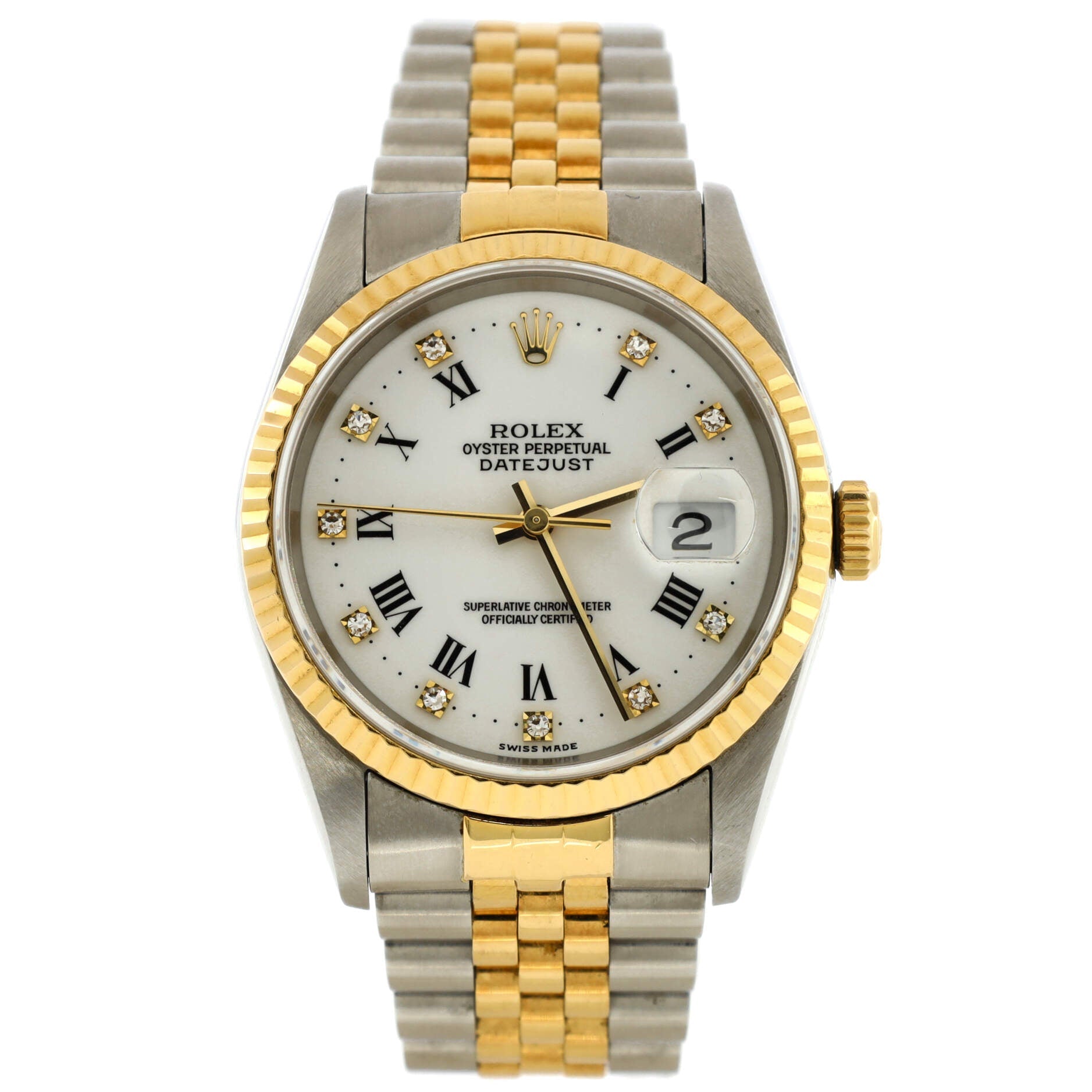 Oyster Perpetual Datejust Automatic Watch Stainless Steel and Yellow Gold with Diamond Markers 36