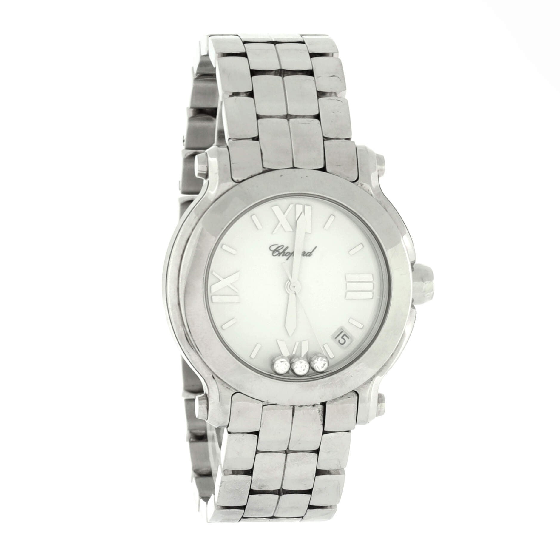 Happy Sport Quartz Watch Stainless Steel with 3 Floating Diamonds 33
