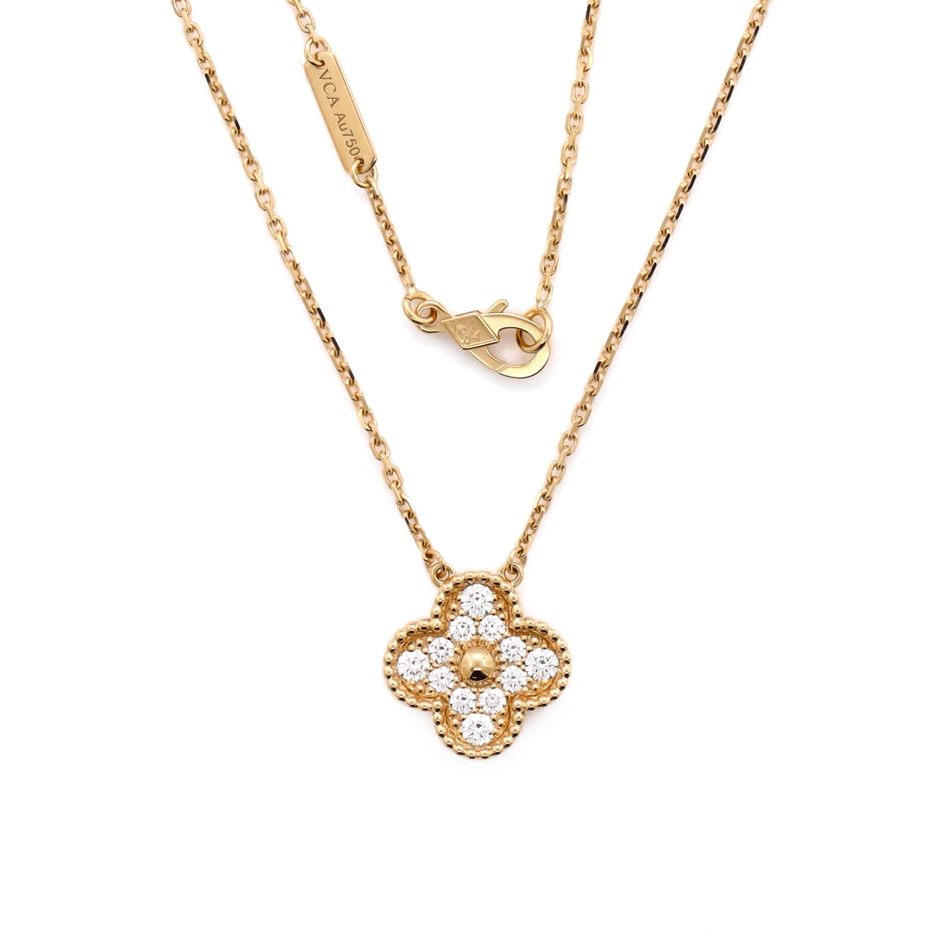 Vintage Alhambra Pendant Necklace 18K Yellow Gold and Diamonds