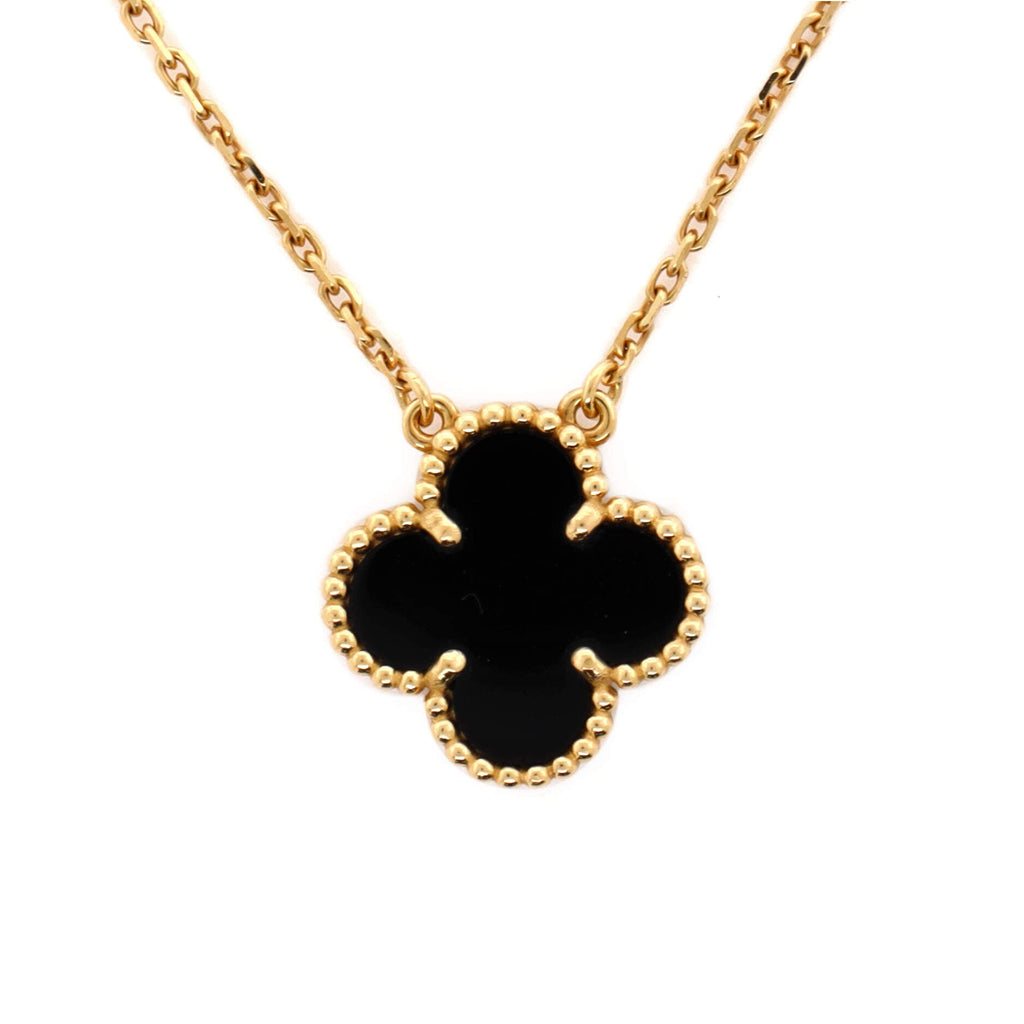 Vintage Alhambra Pendant Necklace 18K Yellow Gold and Onyx