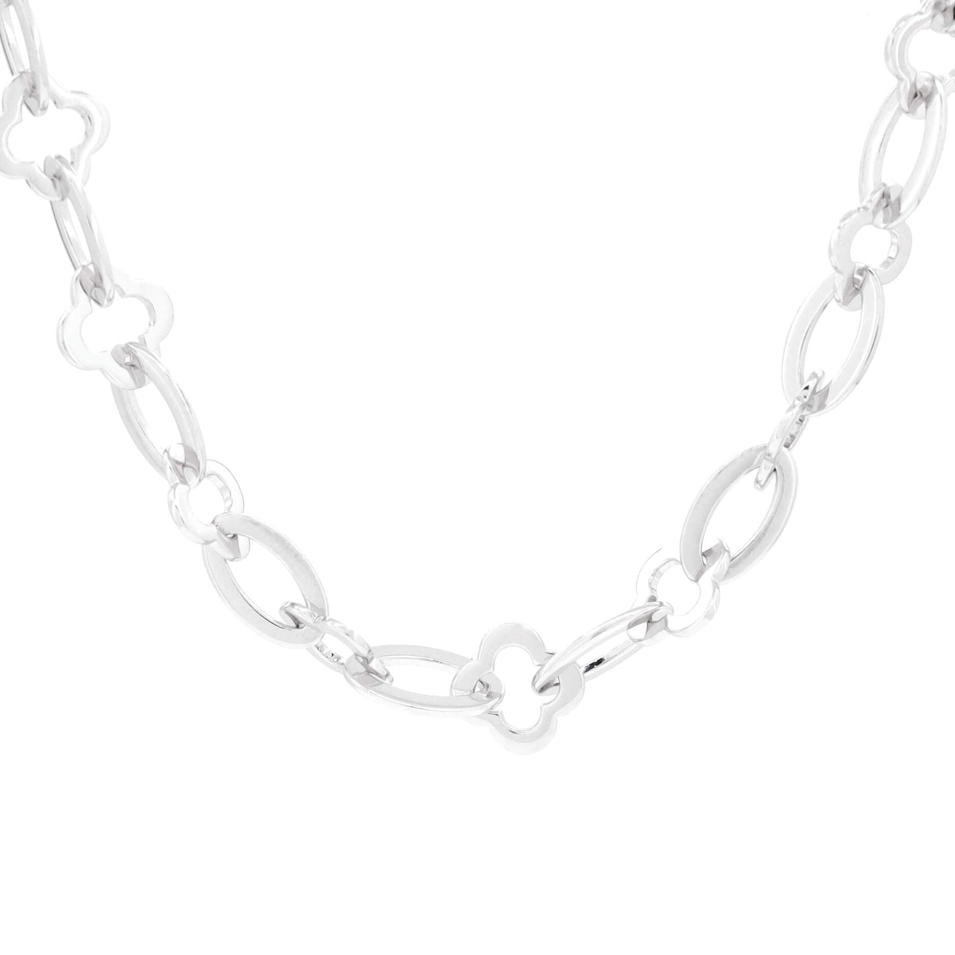 Byzantine Alhambra Chain Link Necklace 18K White Gold