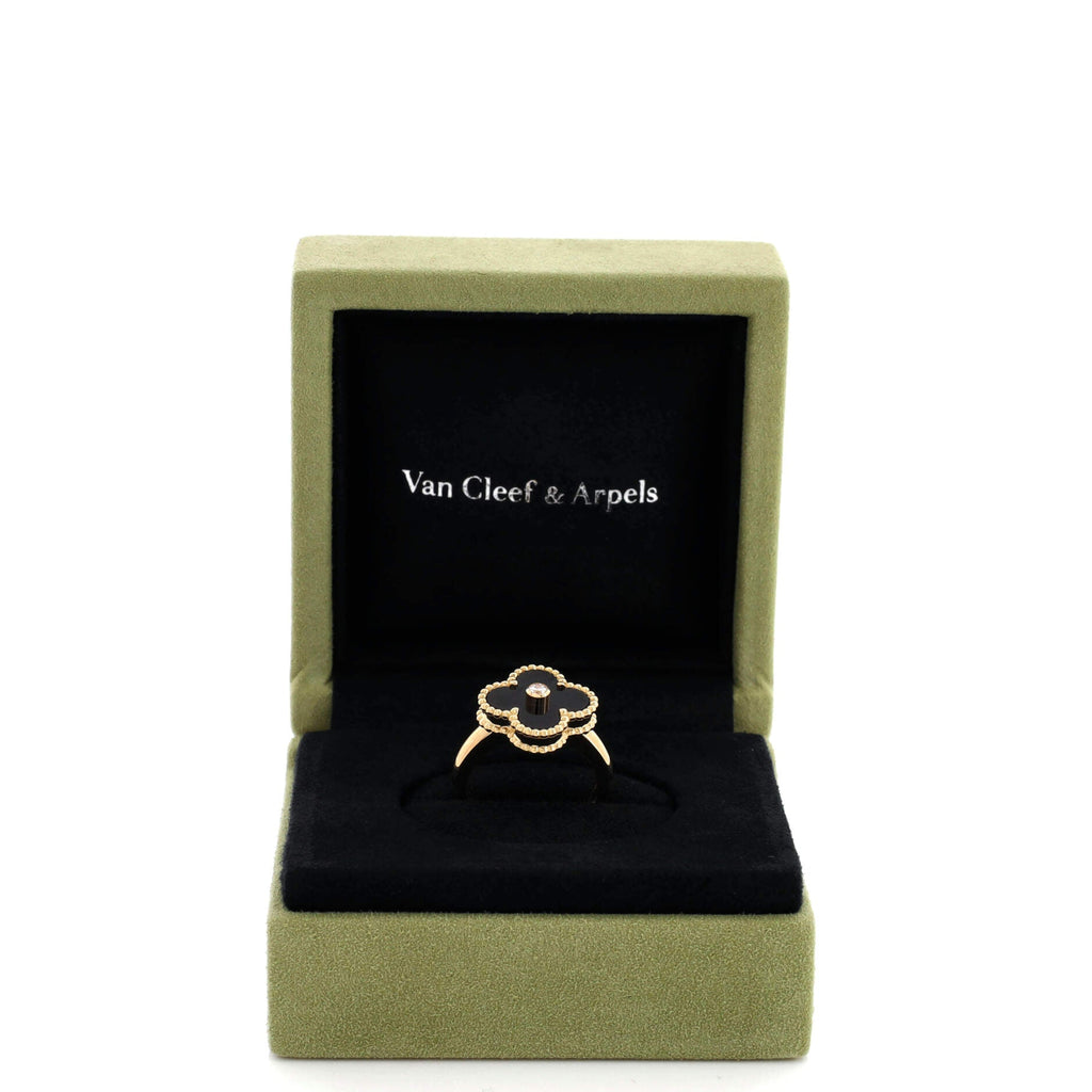 Vintage Alhambra Ring 18K Yellow Gold with Onyx and Diamond