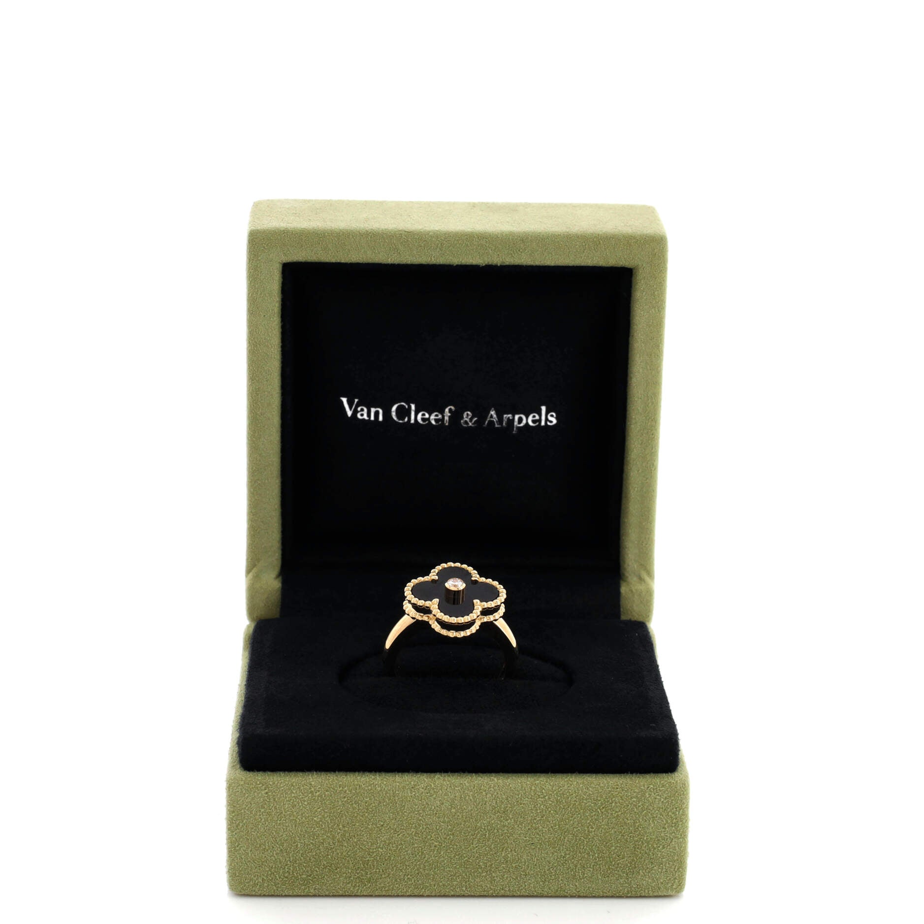 Vintage Alhambra Ring 18K Yellow Gold with Onyx and Diamond