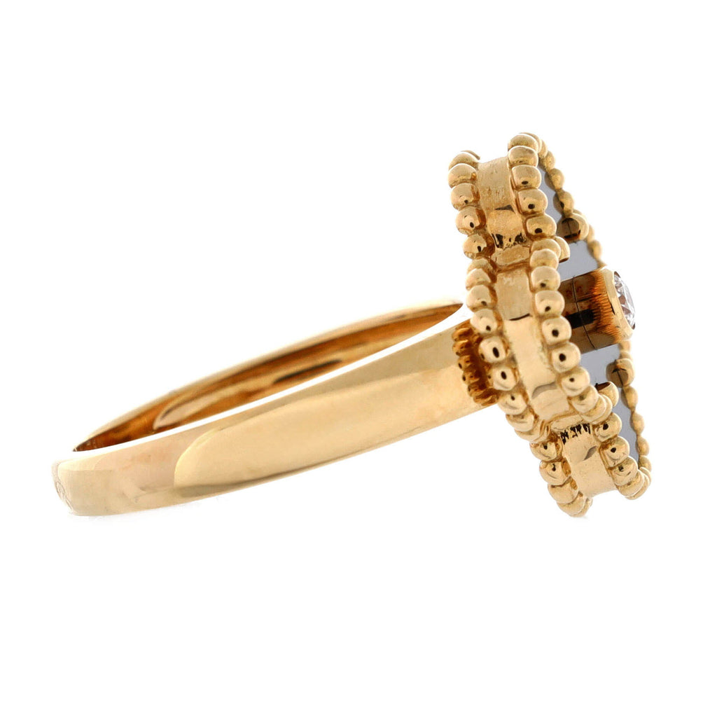 Vintage Alhambra Ring 18K Yellow Gold with Onyx and Diamond