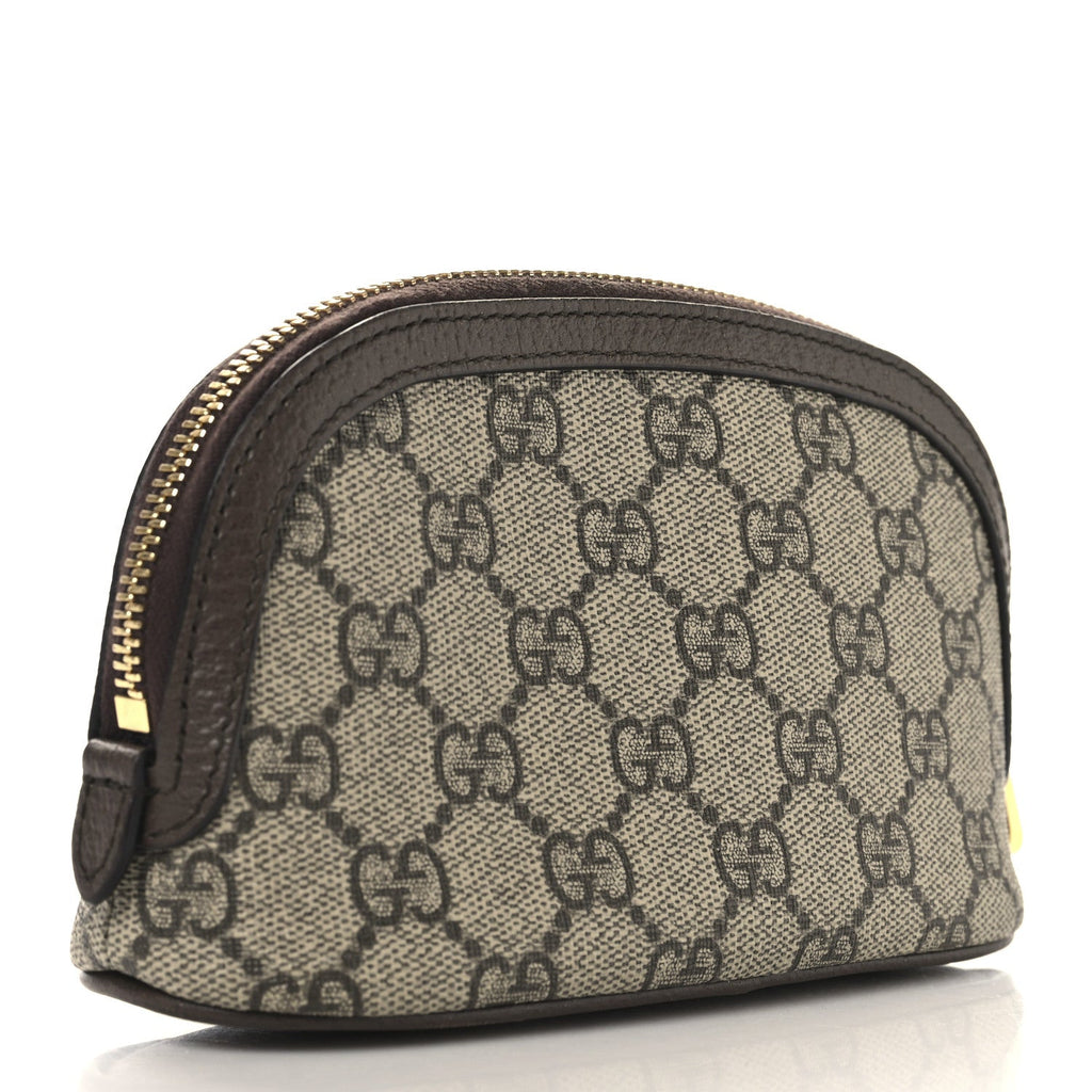 GG Supreme Monogram Textured Calfskin Web Medium Ophidia Cosmetic Case Beige Ebony New Acero