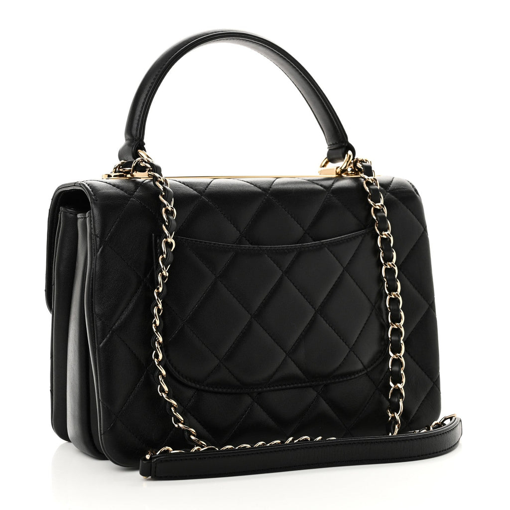 Lambskin Quilted Small Trendy CC Dual Handle Flap Bag Black