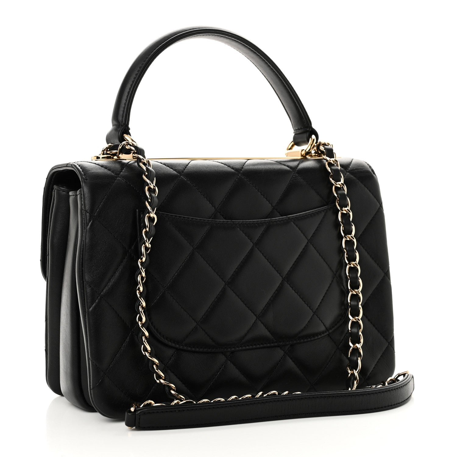 Lambskin Quilted Small Trendy CC Dual Handle Flap Bag Black