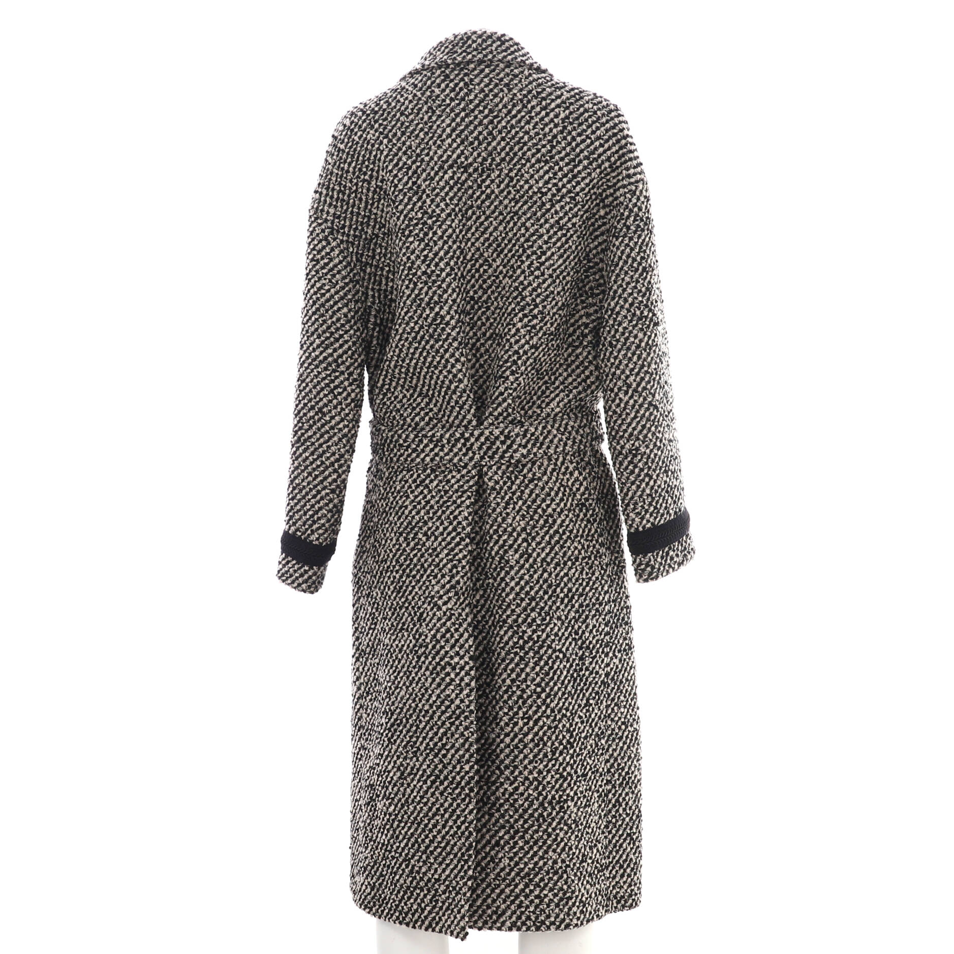 Women's Button Up Belted Long Coat Tweed