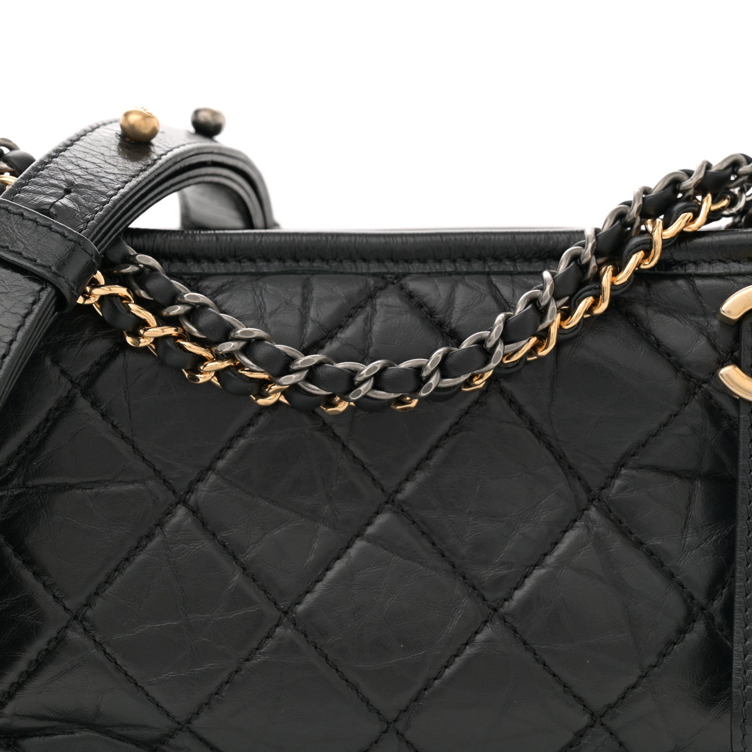 Aged Calfskin Quilted Small Gabrielle Hobo Black