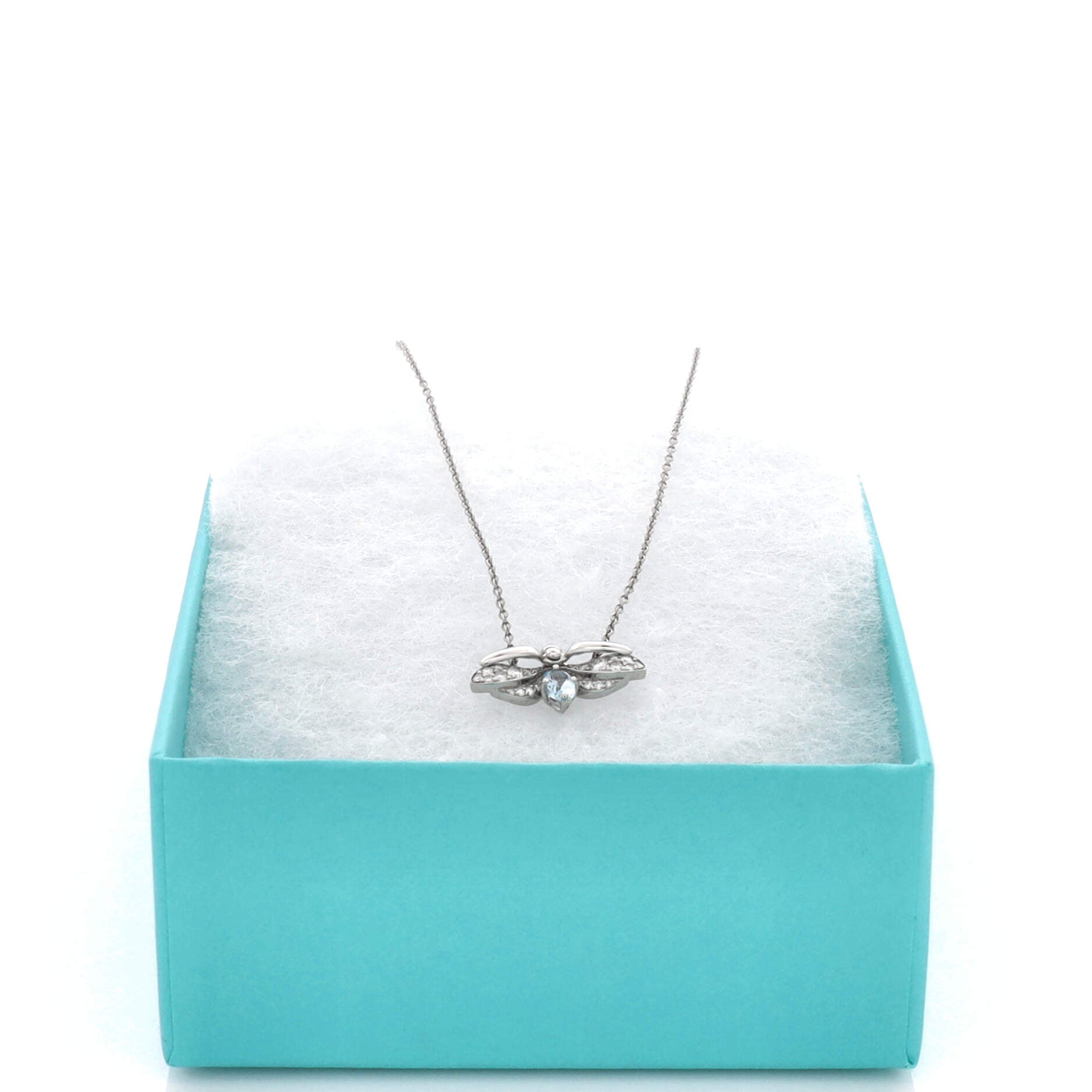Paper Flowers Firefly Pendant Necklace Platinum with Diamonds and Aquamarine Small