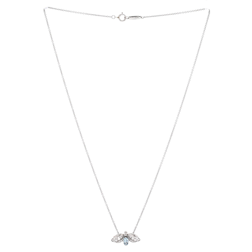 Paper Flowers Firefly Pendant Necklace Platinum with Diamonds and Aquamarine Small