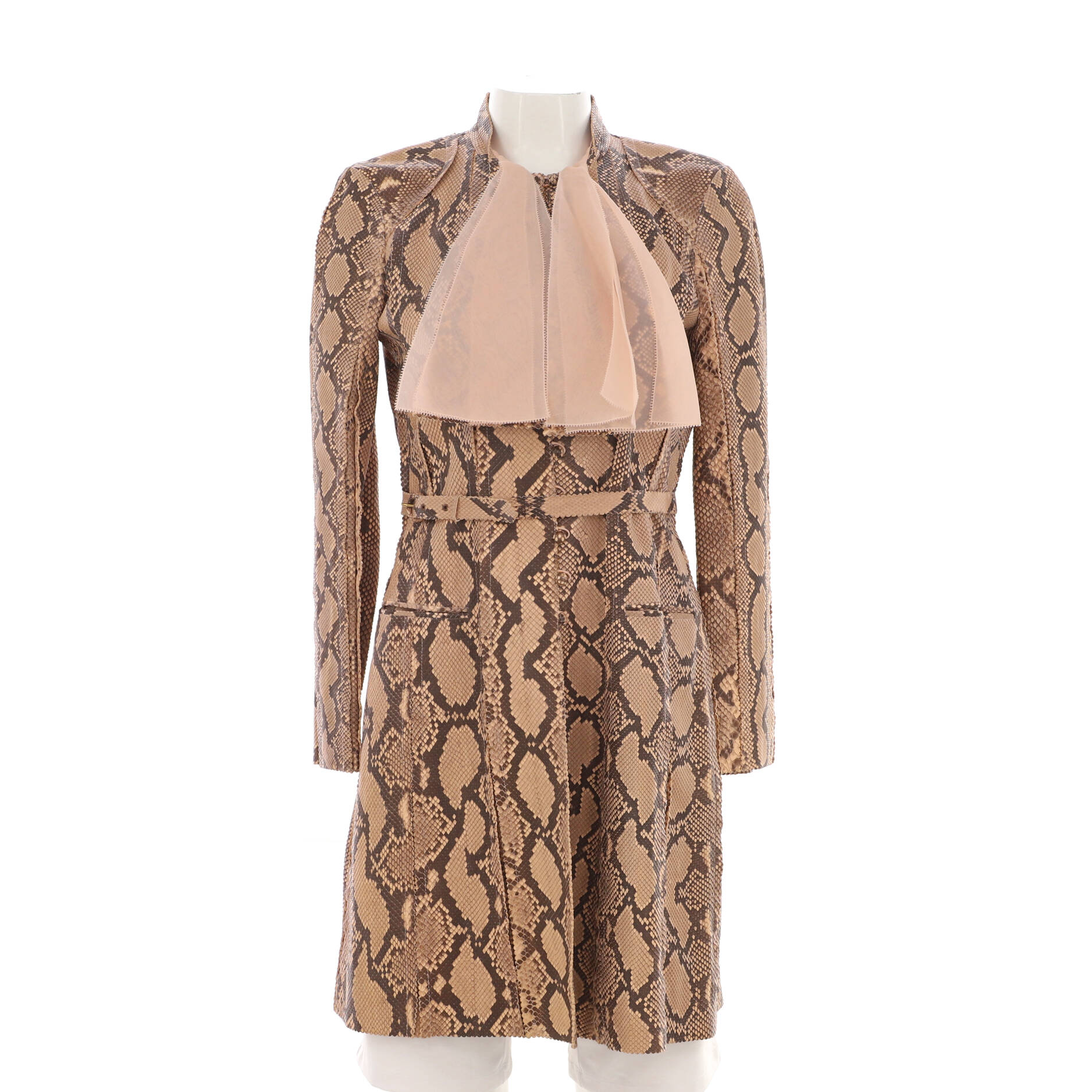 Women's Belted Button Up Coat Python