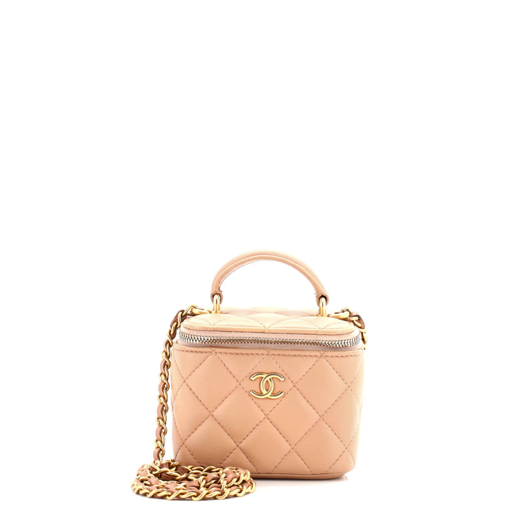 Classic Top Handle Vanity Case with Chain Quilted Lambskin Mini