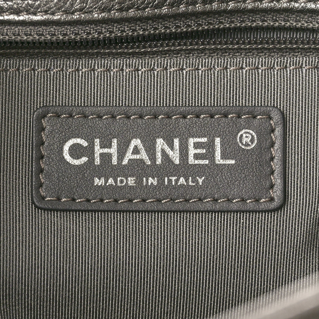 Metallic Grained Calfskin Quilted Large Casual Rock Backpack Charcoal