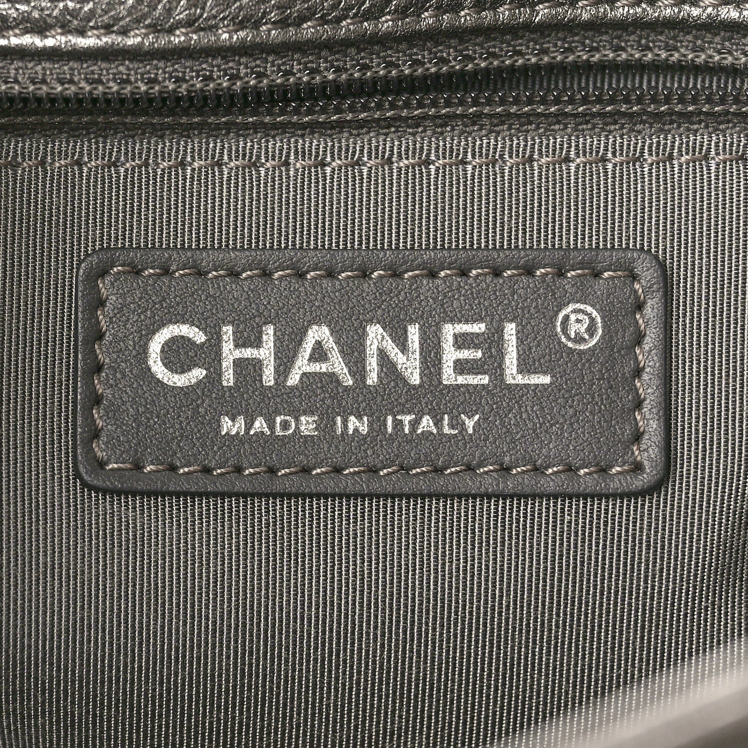 Metallic Grained Calfskin Quilted Large Casual Rock Backpack Charcoal