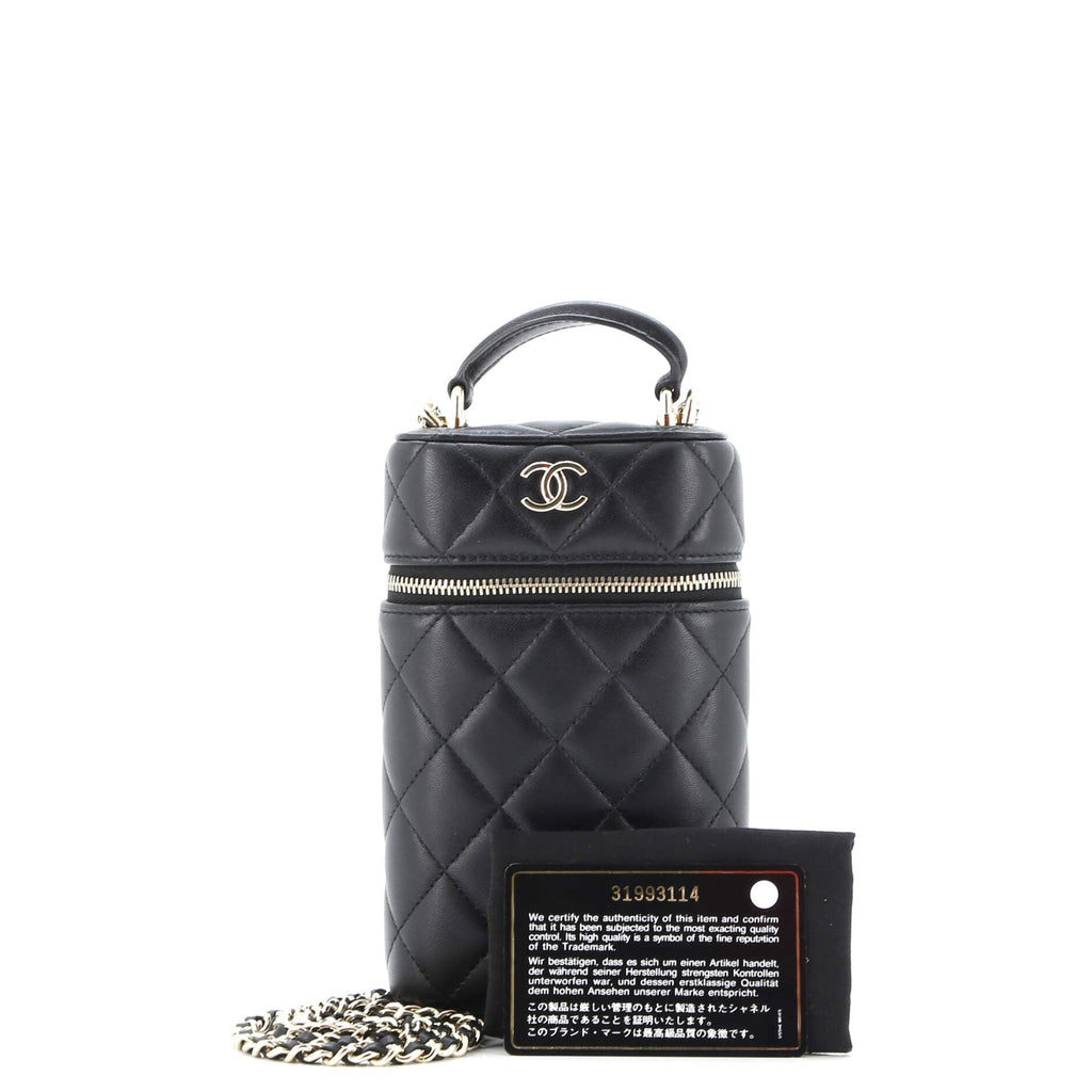 Classic Vanity Top Handle Phone Holder with Chain Quilted Lambskin
