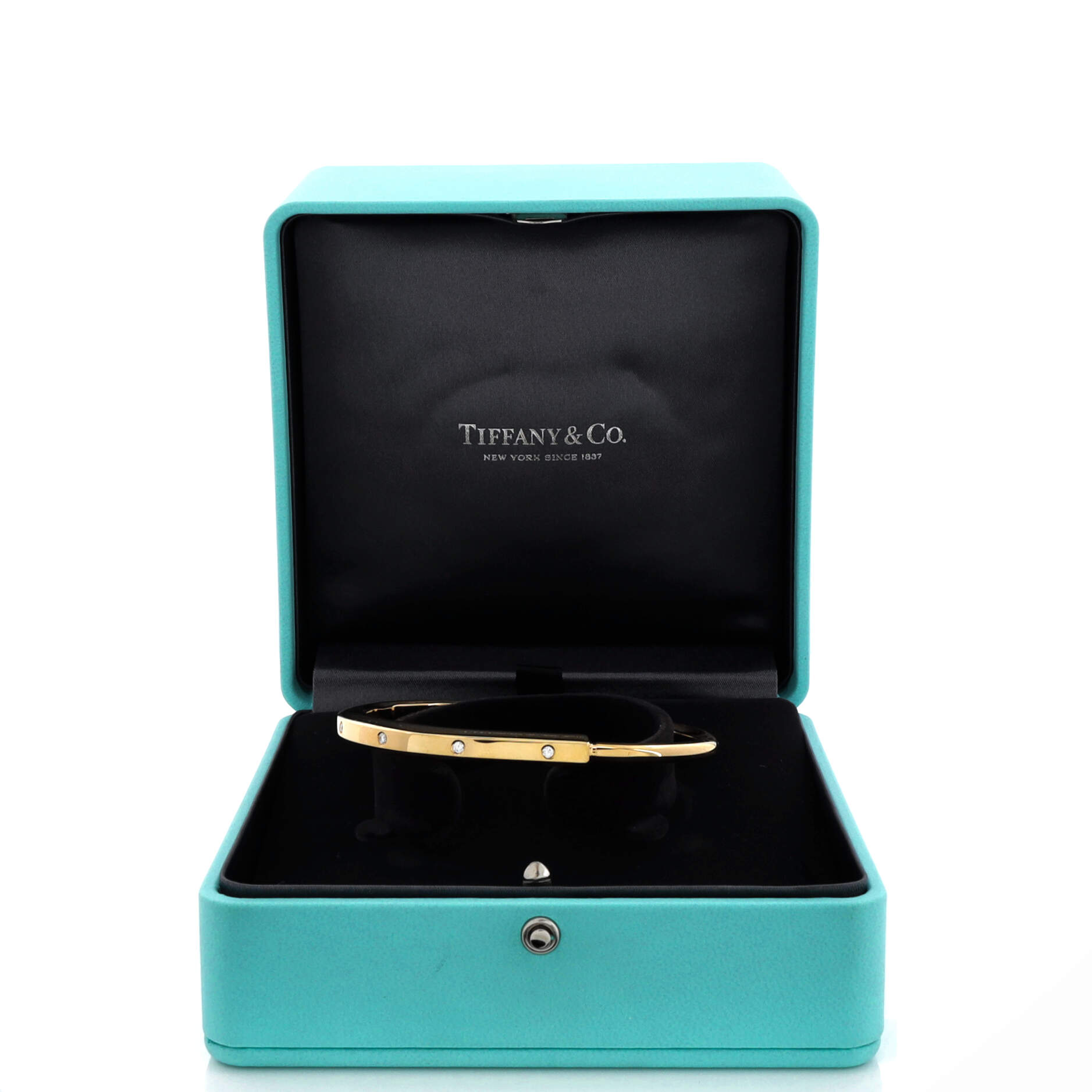 Lock Bangle Bracelet 18K Yellow Gold with Diamonds