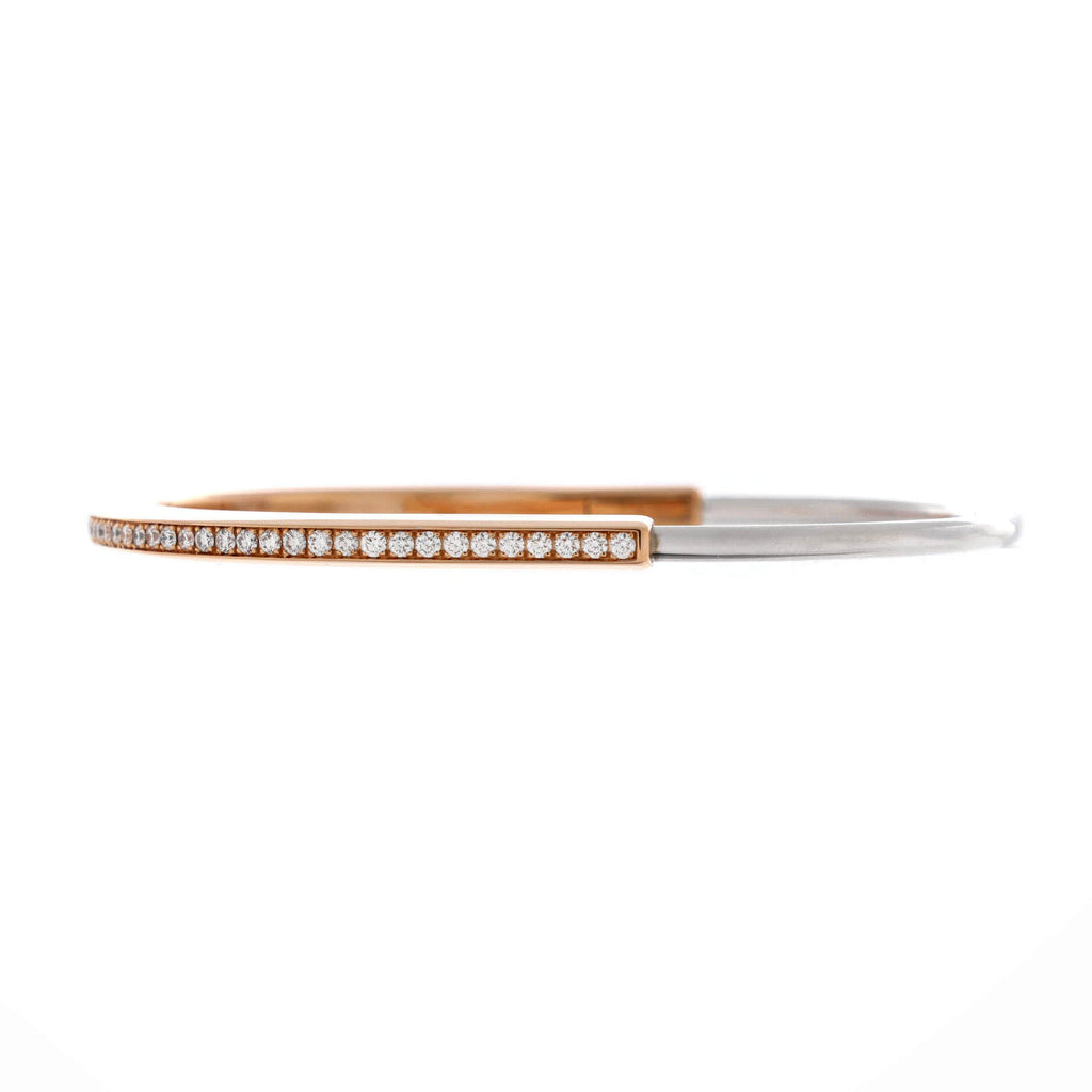 Lock Bangle Bracelet 18K Rose Gold and 18K White Gold with Diamonds Narrow