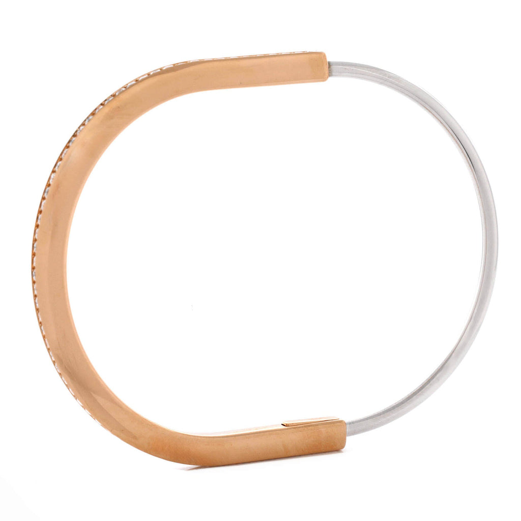 Lock Bangle Bracelet 18K Rose Gold and 18K White Gold with Diamonds Narrow