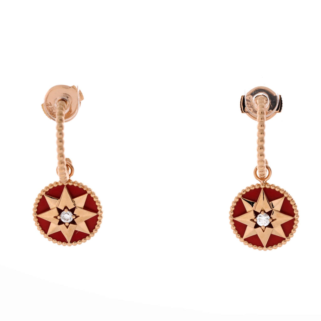 Rose des Vents Drop Hoop Earrings Bracelet 18K Rose Gold with Diamonds and Ceramic