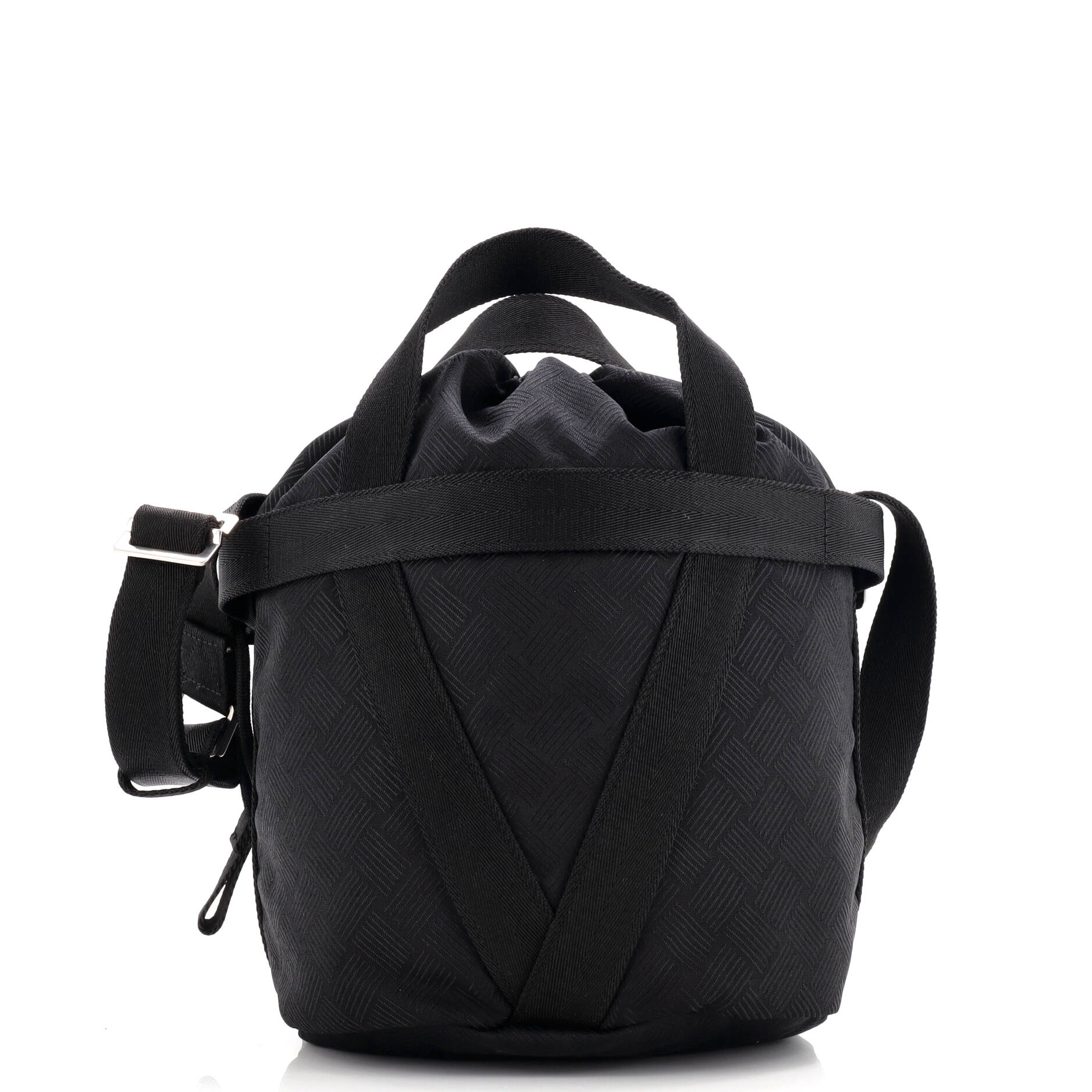 Convertible Drawstring Bucket Bag Intrecciato Effect Jacquard Small