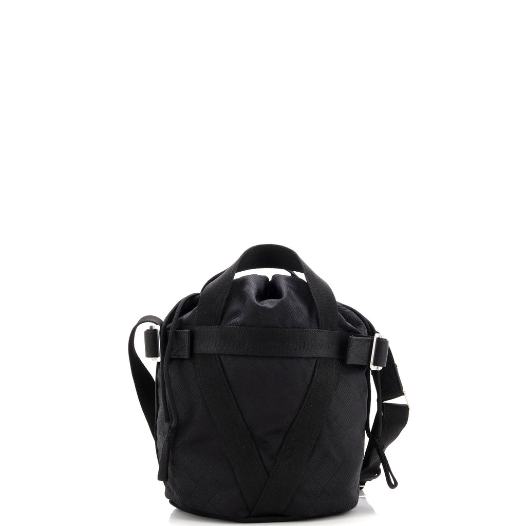 Convertible Drawstring Bucket Bag Intrecciato Effect Jacquard Small