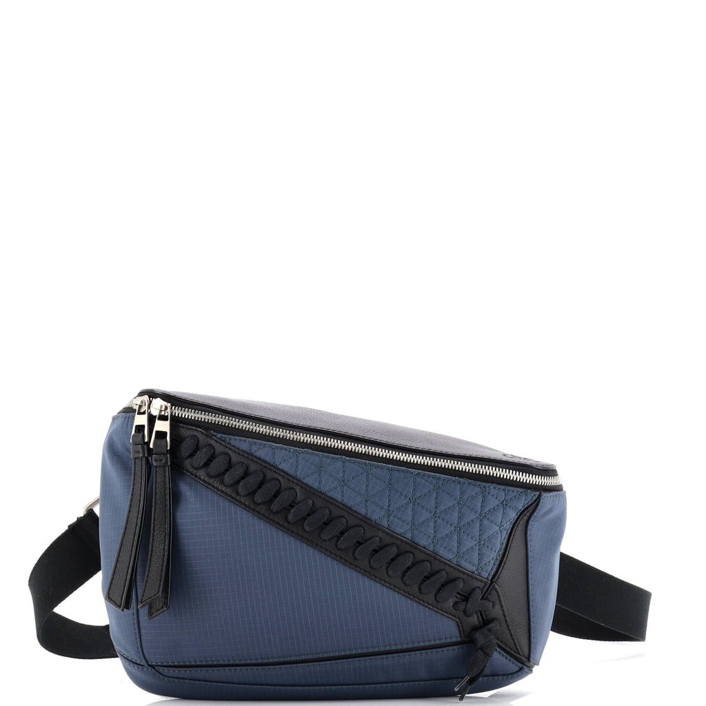 Puzzle Bum Bag Whipstitch Nylon wth Leather Small