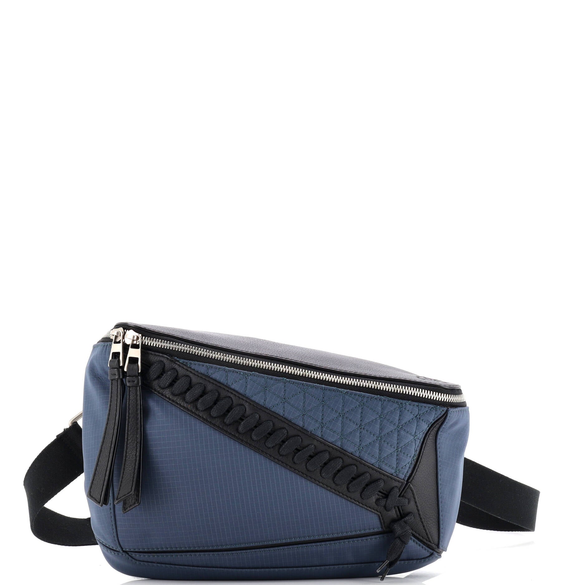 Puzzle Bum Bag Whipstitch Nylon wth Leather Small