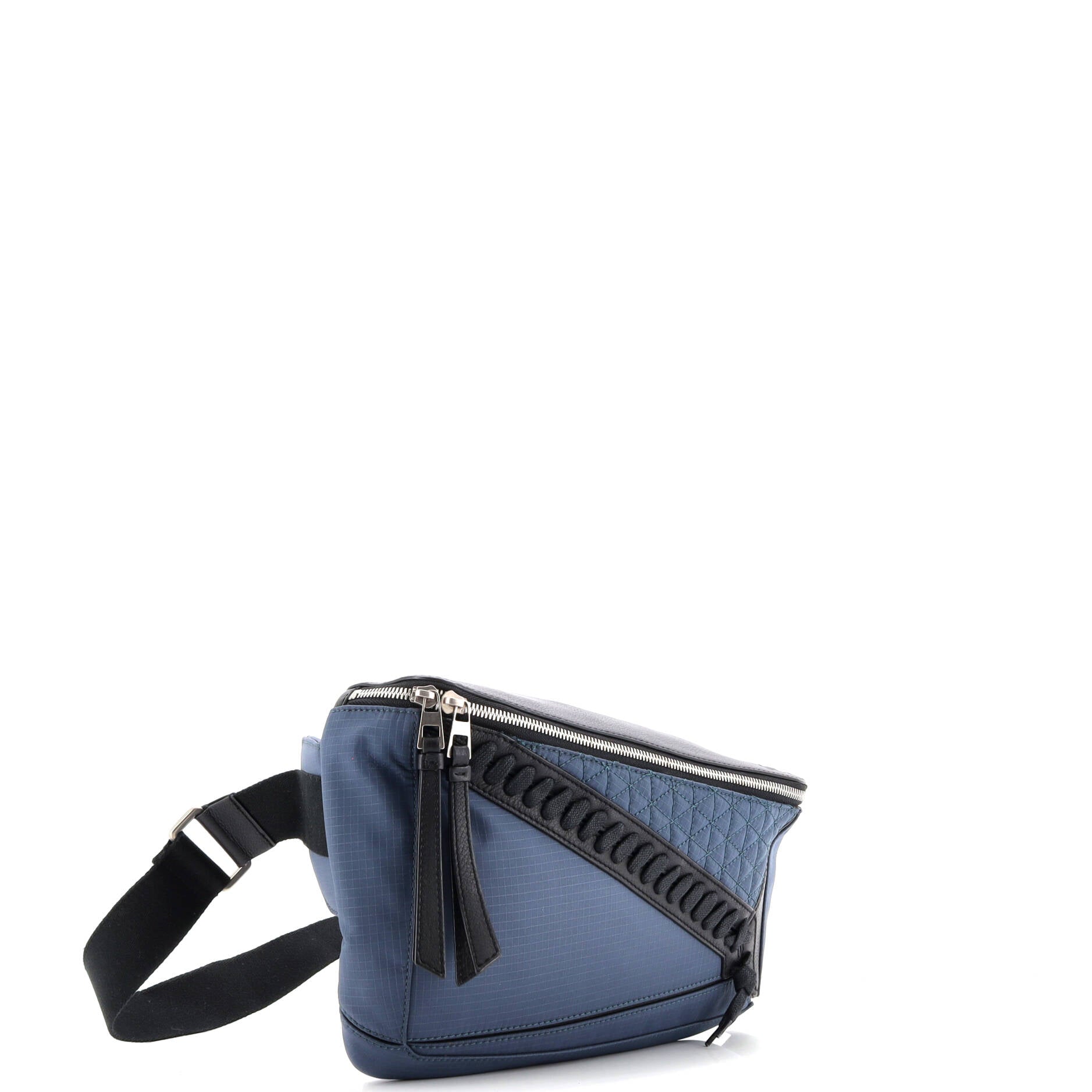 Puzzle Bum Bag Whipstitch Nylon wth Leather Small