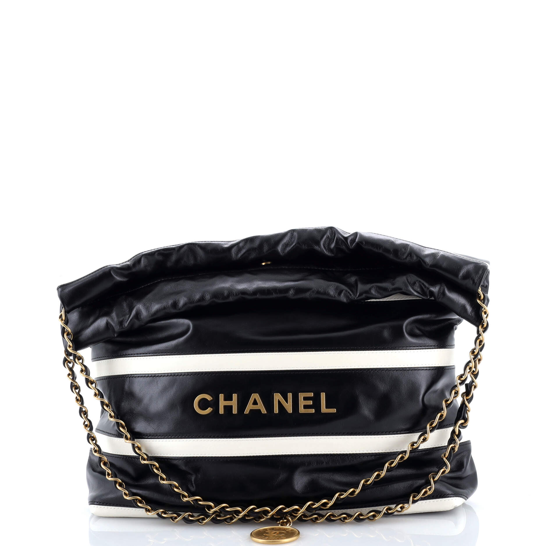 22 Chain Hobo Striped Shiny Calfskin Small