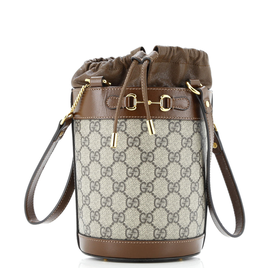 Horsebit 1955 Bucket Bag GG Coated Canvas with Leather Small