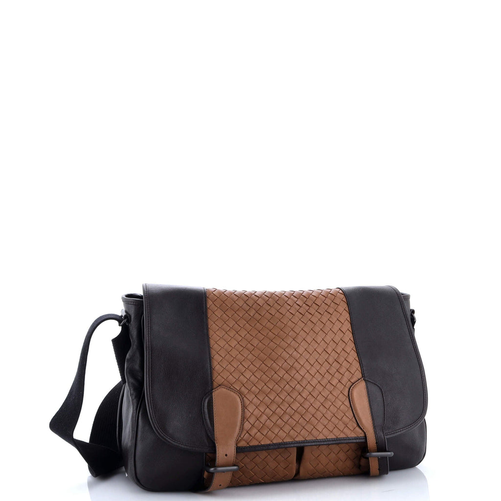 Gardena Messenger Bag Cervo with Intrecciato Detail Large