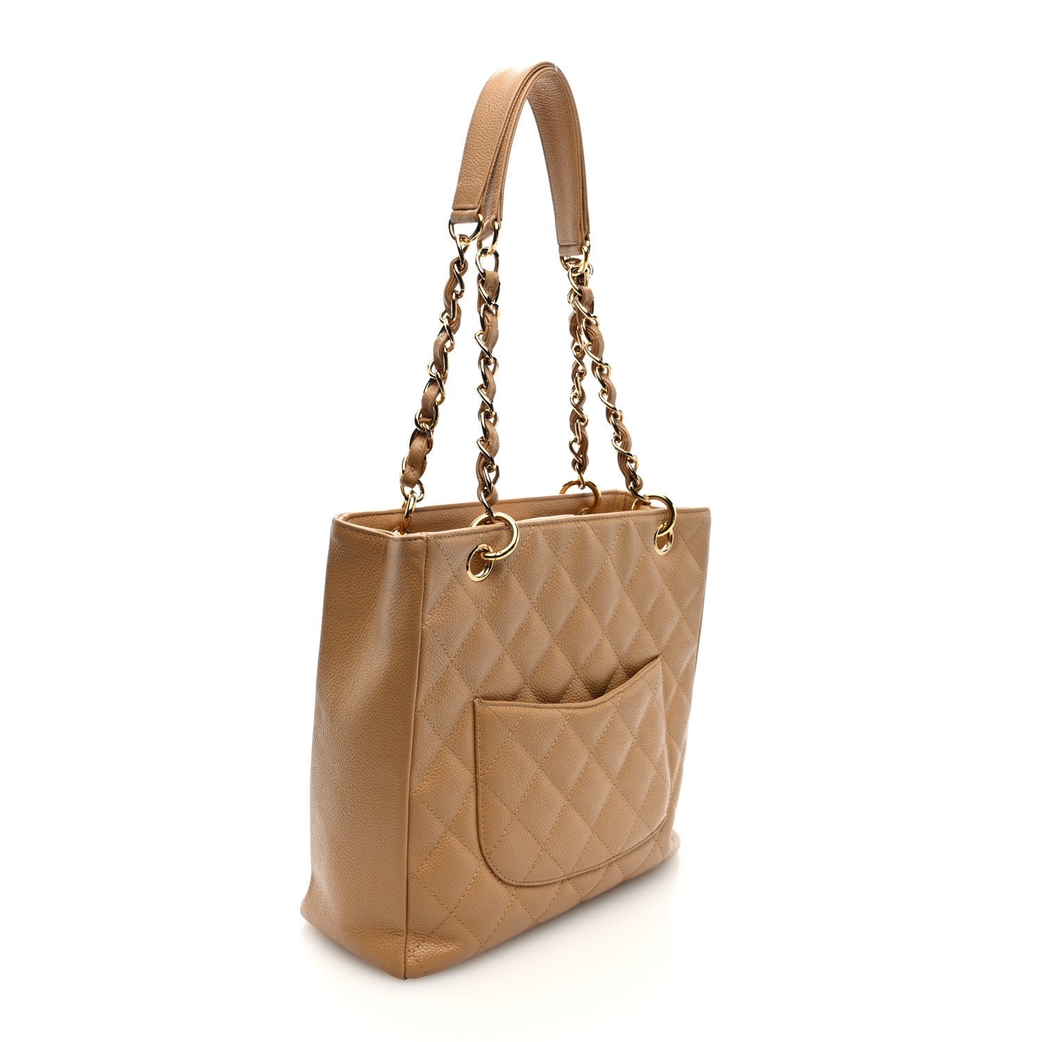 Caviar Quilted Petit Shopping Tote PST Dark Beige