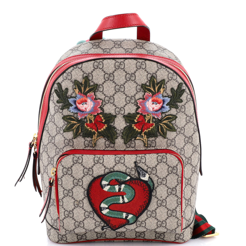 Zip Pocket Backpack Embroidered GG Coated Canvas Small