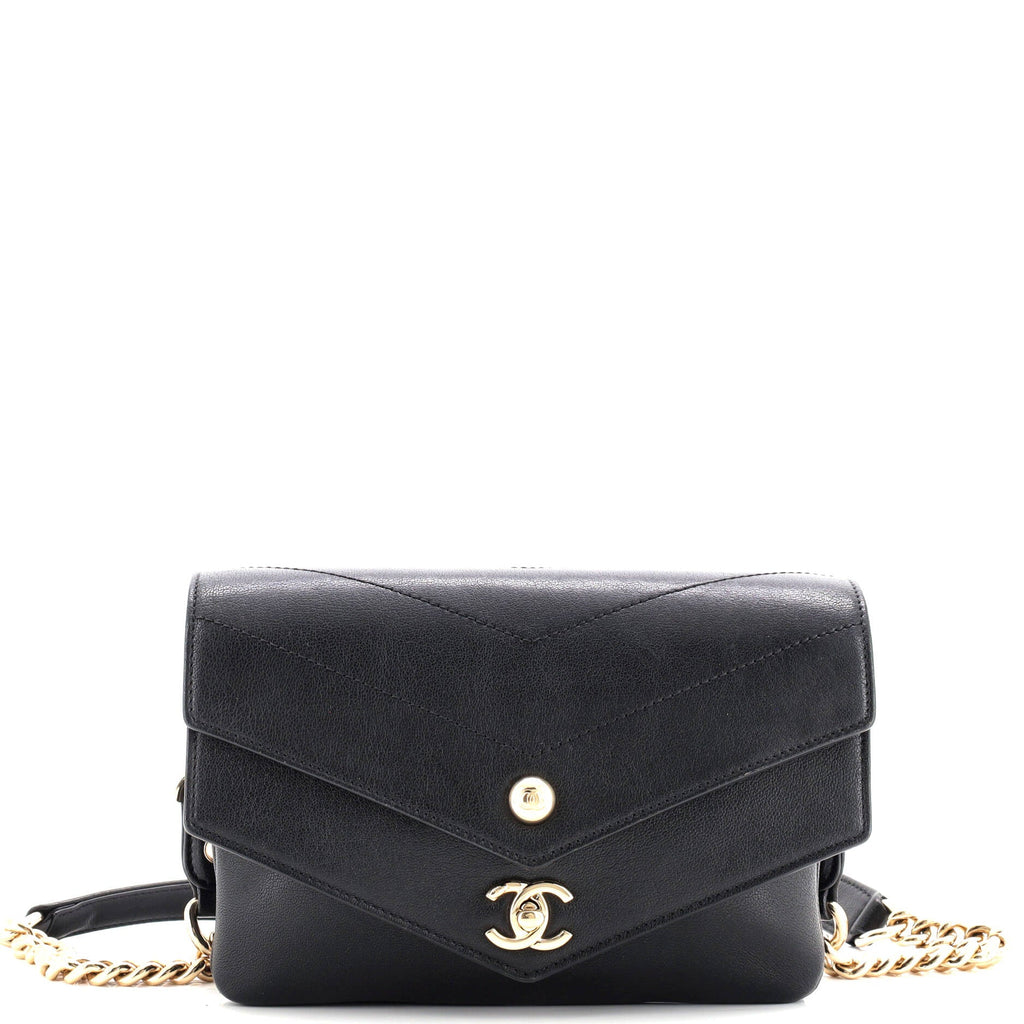 Double Flap Waist Bag Chevron Sheepskin