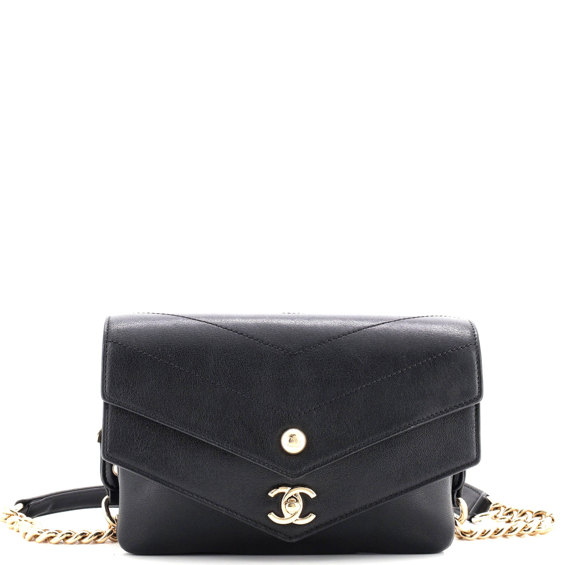 Double Flap Waist Bag Chevron Sheepskin
