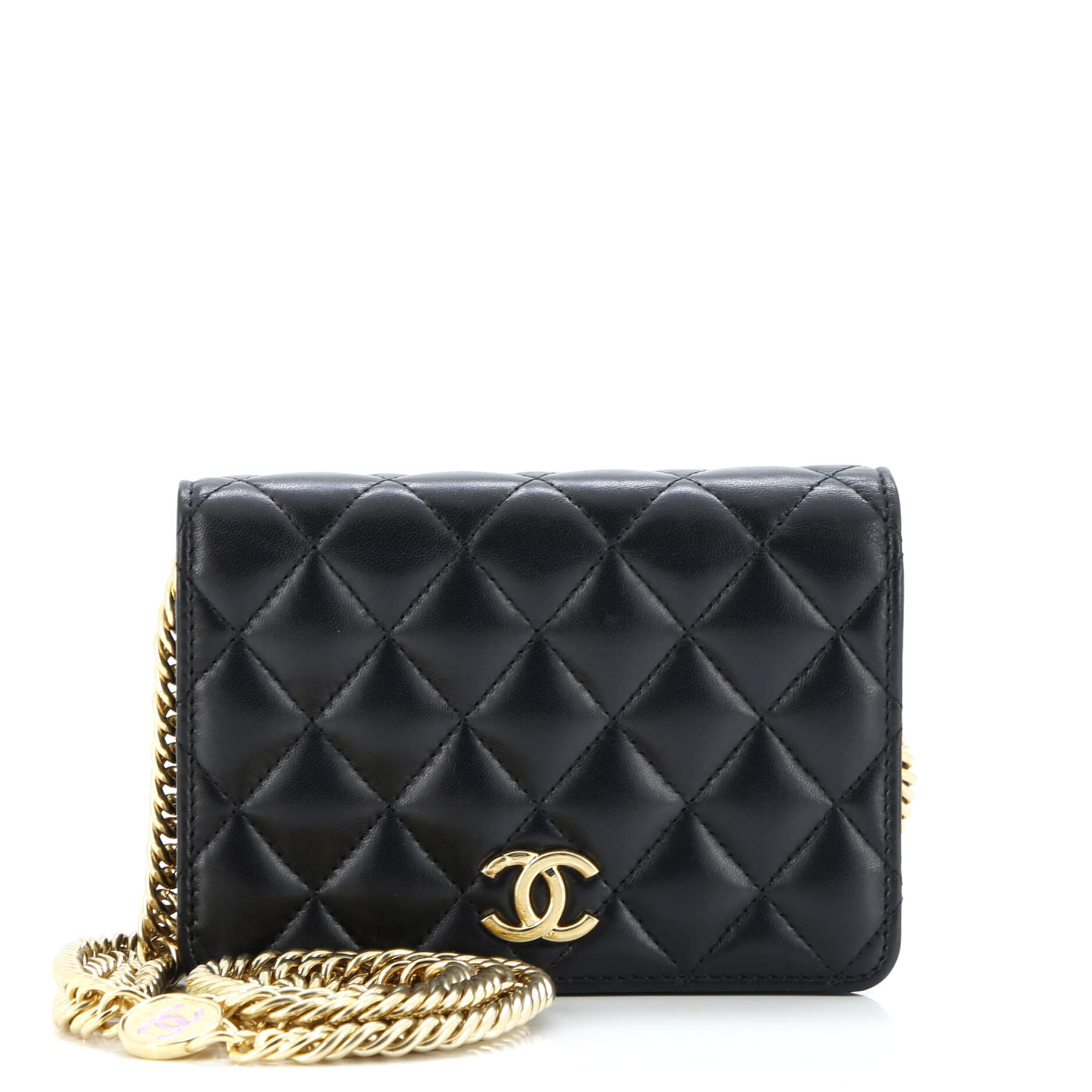 Logo Enamel Clutch with Chain Quilted Lambskin Mini