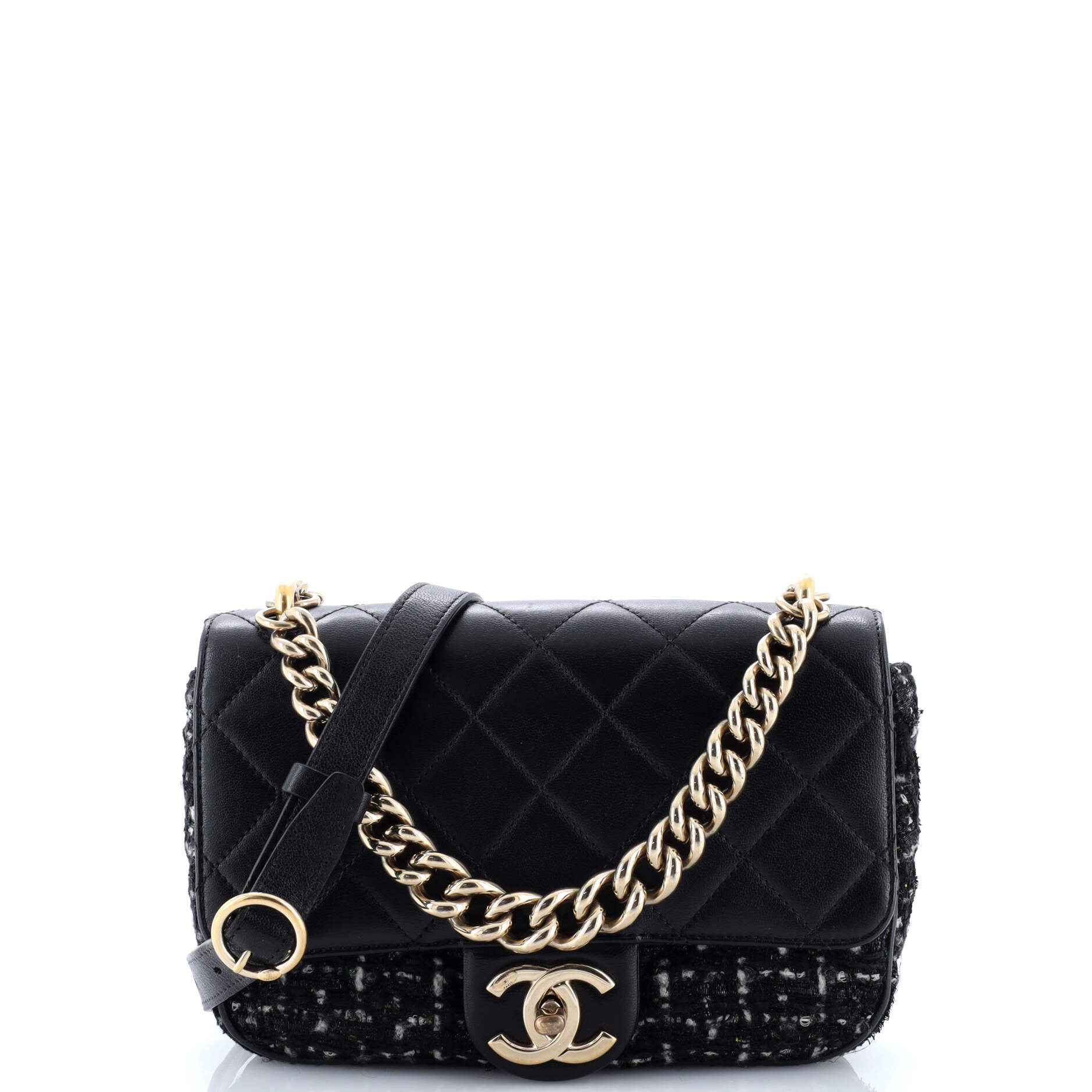 Chain Handle CC Flap Bag Quilted Lambskin and Tweed Small