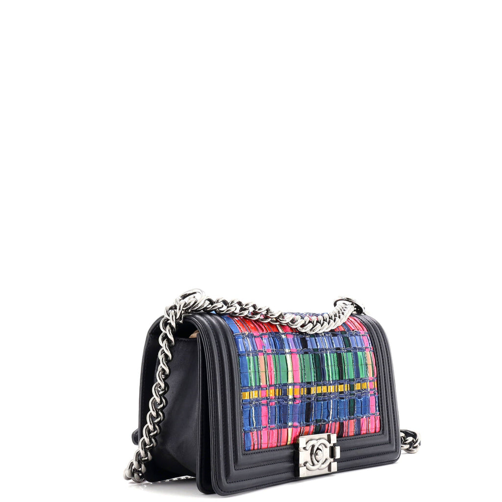 Boy Flap Bag Woven PVC with Lambskin Old Medium
