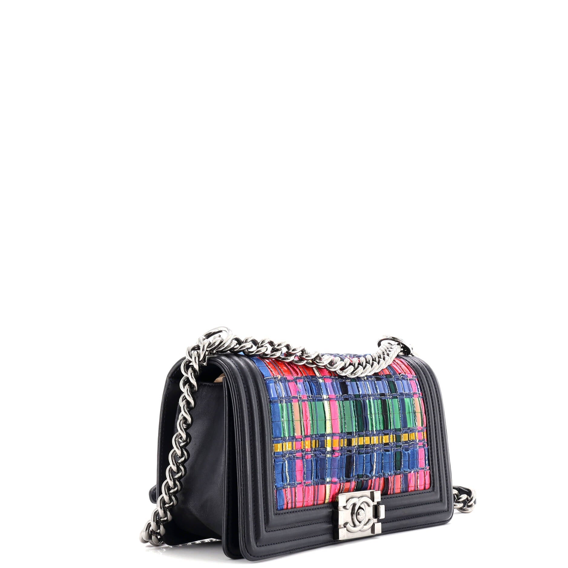 Boy Flap Bag Woven PVC with Lambskin Old Medium