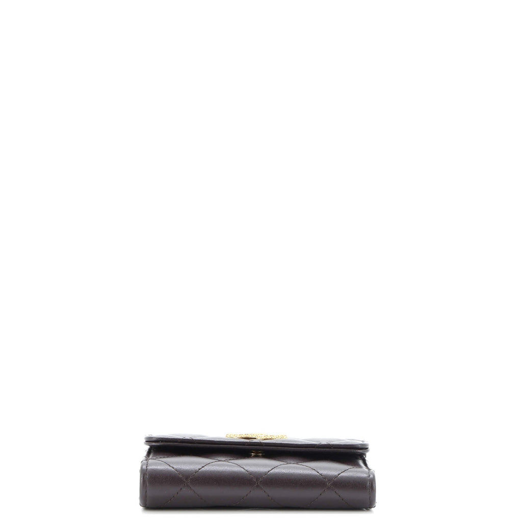 Textured CC Flap Wallet Quilted Lambskin Small