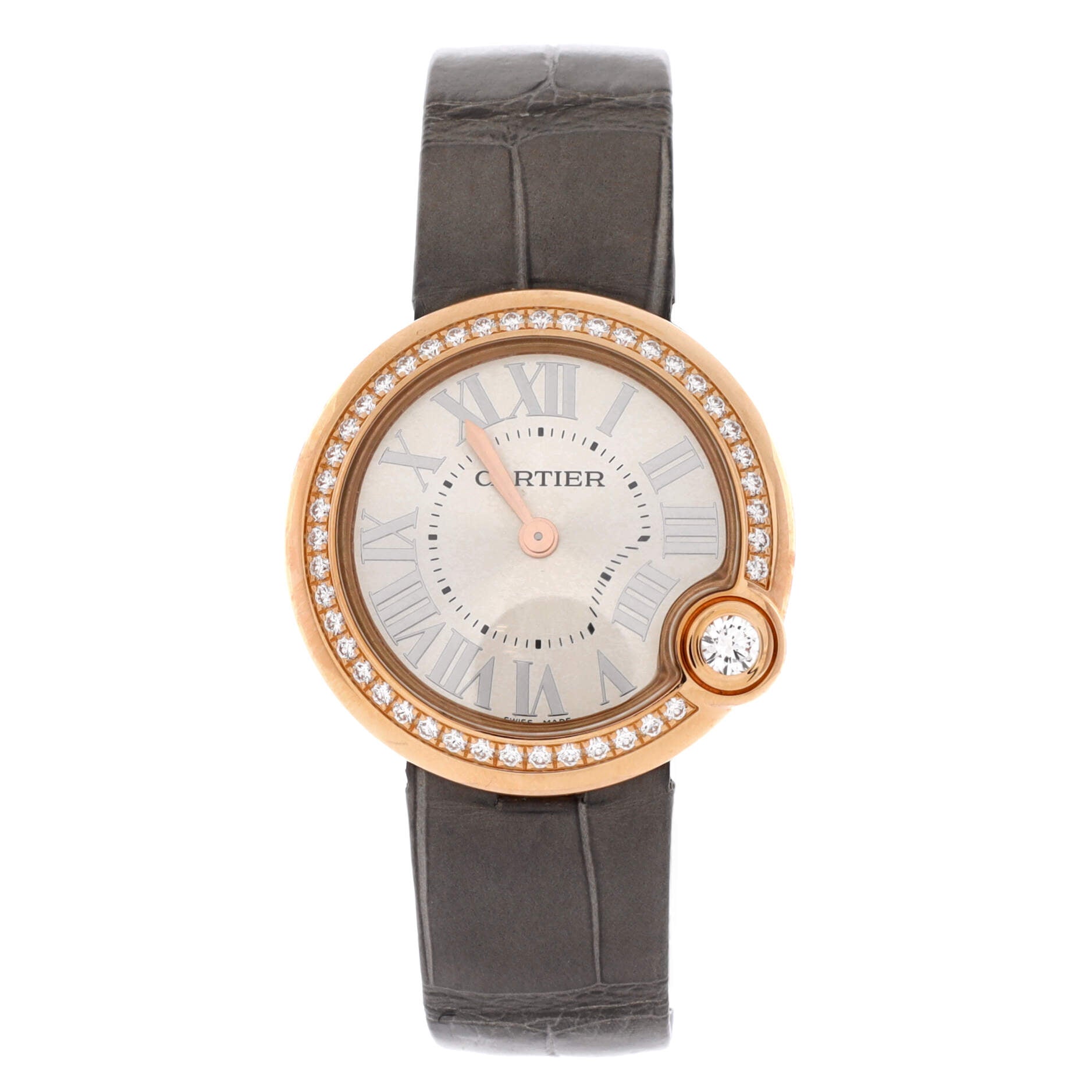 Ballon Blanc de Cartier Quartz Watch Rose Gold with Diamond Bezel and Alligator 30