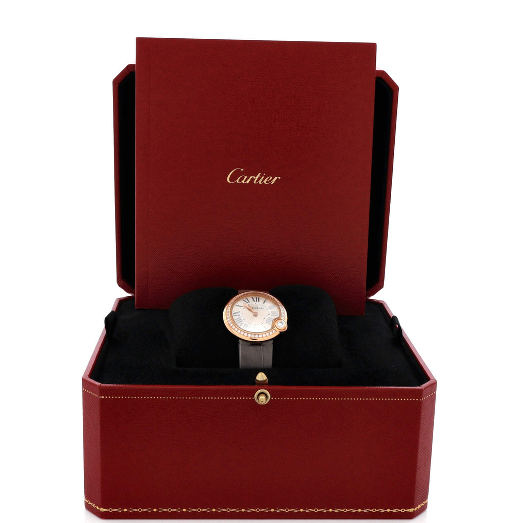 Ballon Blanc de Cartier Quartz Watch Rose Gold with Diamond Bezel and Alligator 30