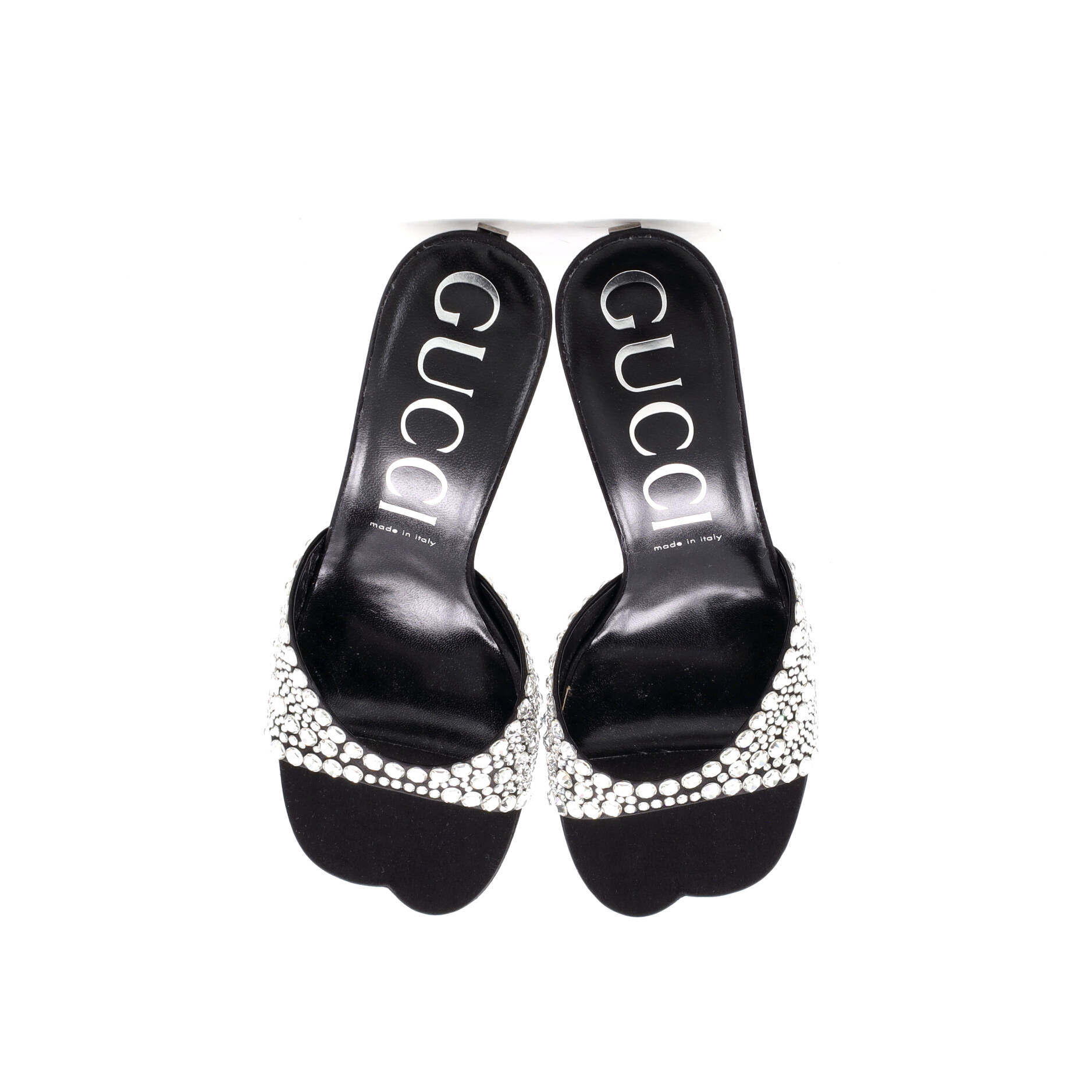Women's Crossing Heels Slide Sandals Crystal Embellished Satin