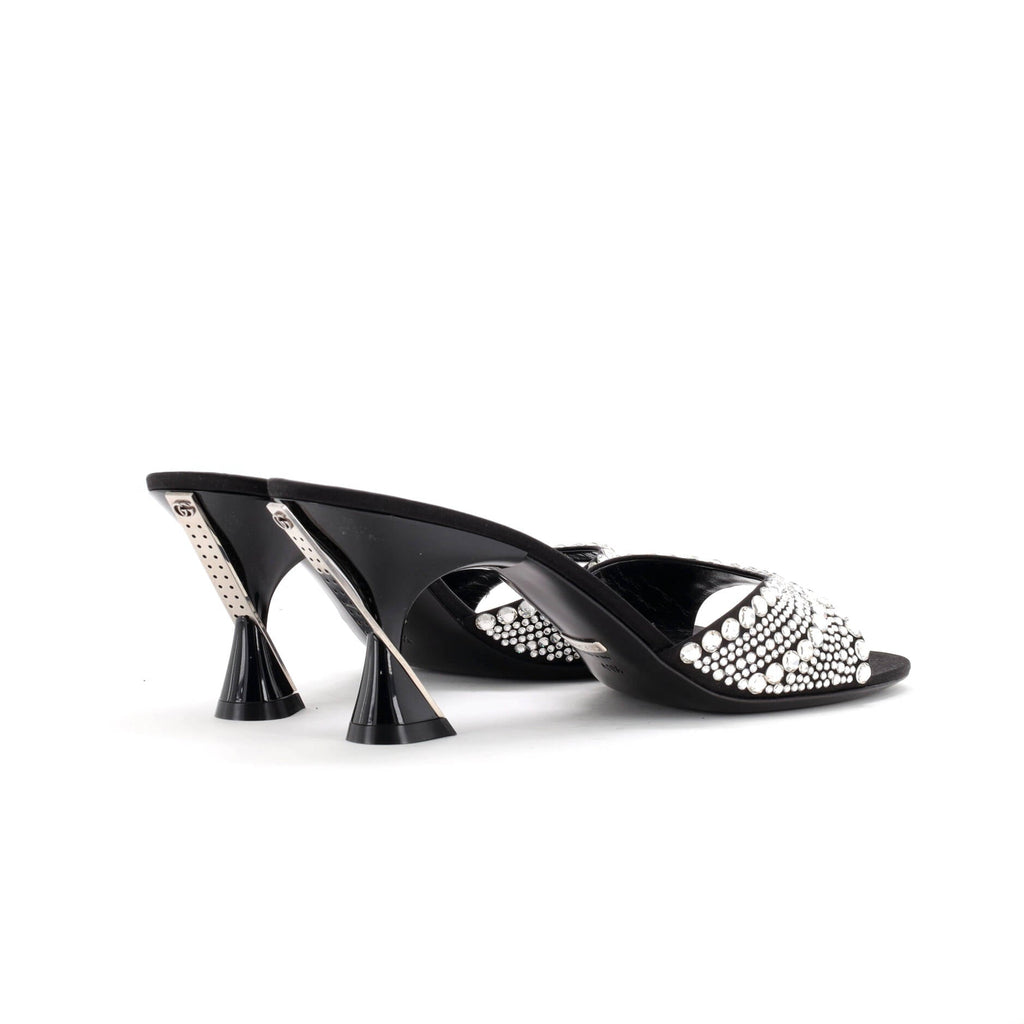 Women's Crossing Heels Slide Sandals Crystal Embellished Satin