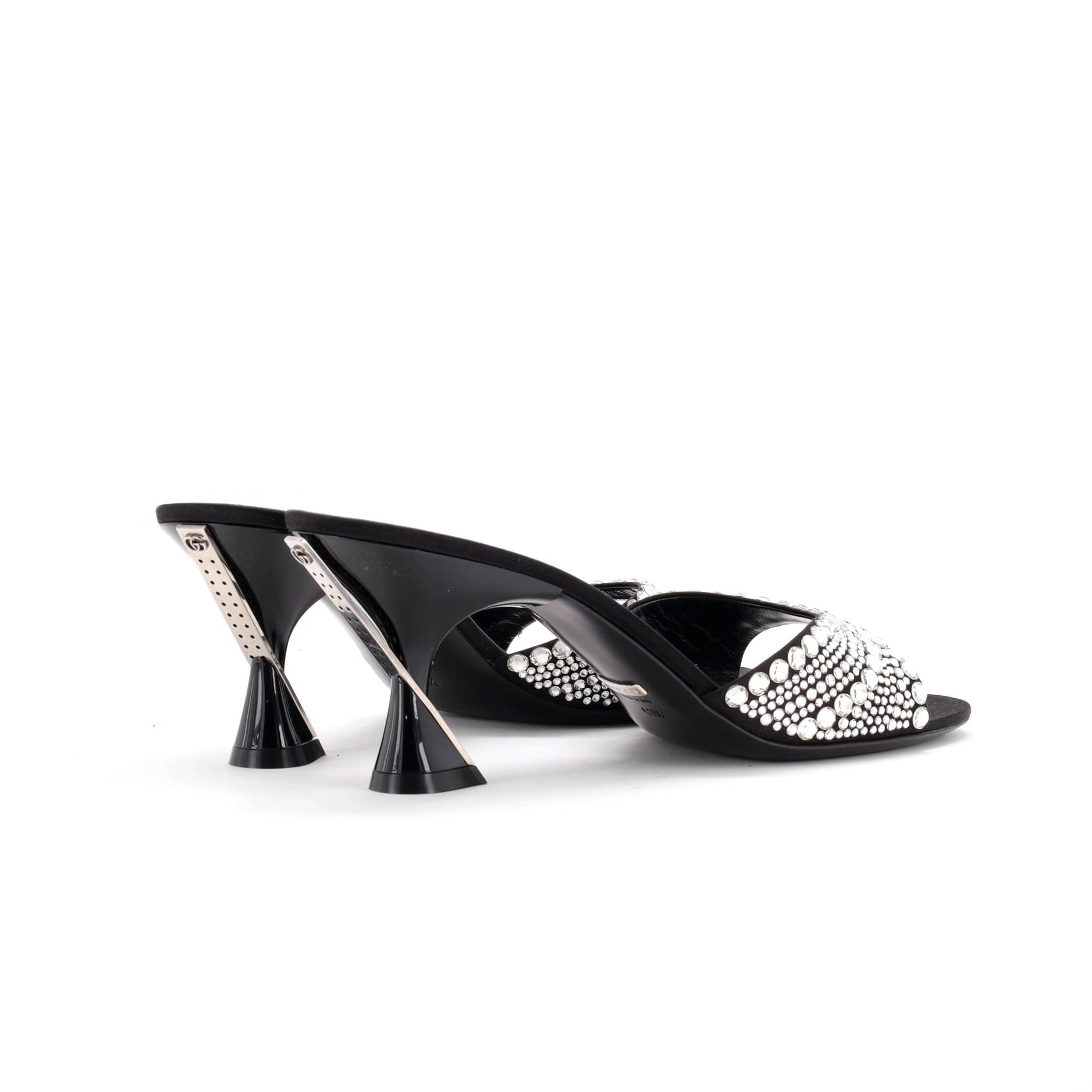 Women's Crossing Heels Slide Sandals Crystal Embellished Satin