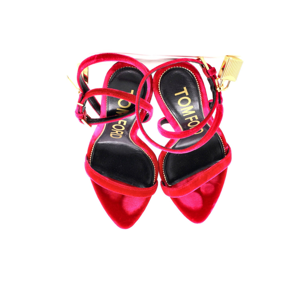 Women's Padlock Pointy Naked Heeled Sandals Velvet 105